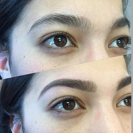 Laminated brows — hairs brushed up and set for a fuller shape